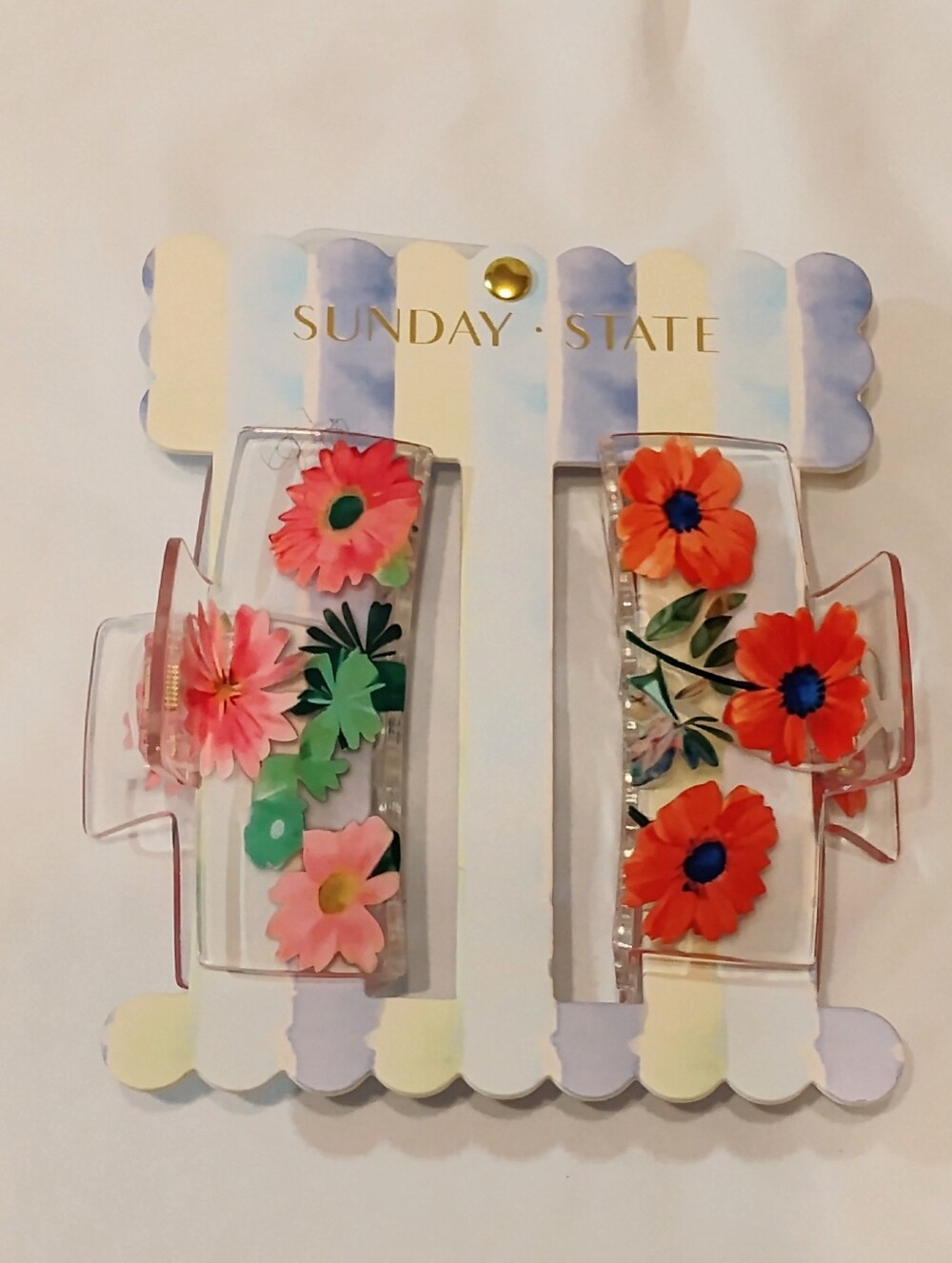 Sunday State Floral Clear Hair Clip Duo in Pink & Orange